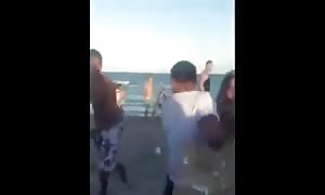 Major fight on a beach with drunk teenage boys